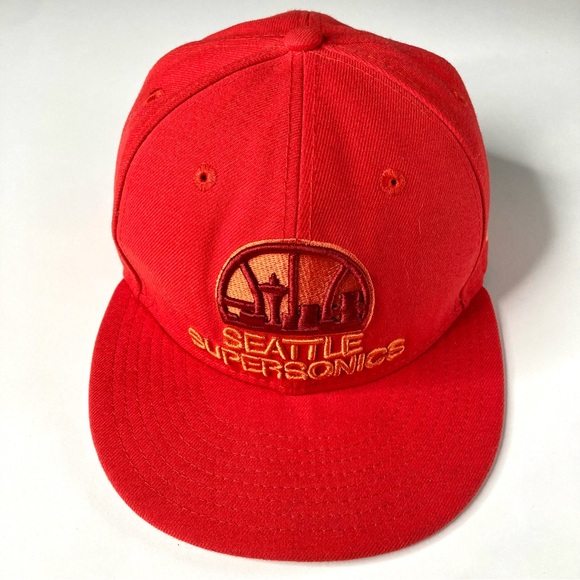 Seattle Sonics Red Fitted New Era 59Fifty Hardwood Classics NBA Hat 7 1/8 - Picture 1 of 15